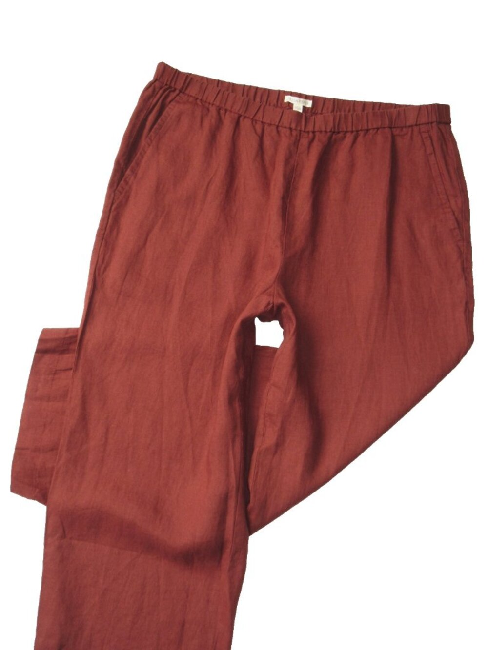 NWT Eileen Fisher Organic Linen Straight Ankle in Deep Terracotta Pull-on Pant L - Picture 4 of 8